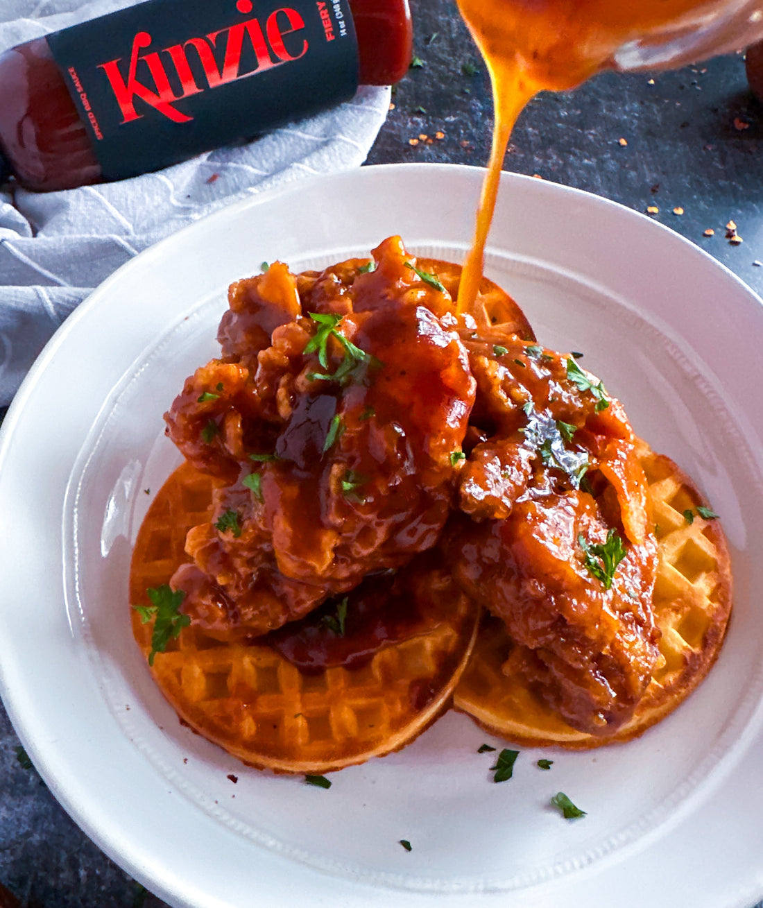 Kinzie Fiery Honey BBQ Chicken & Waffles Recipe