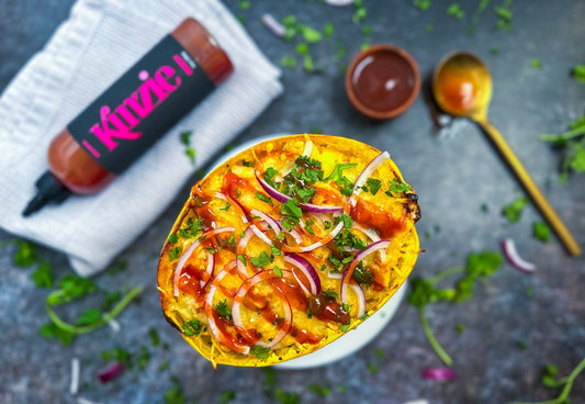 Kinzie Sweet BBQ Chicken Pizza Stuffed Spaghetti Squash Low Carb Recipe