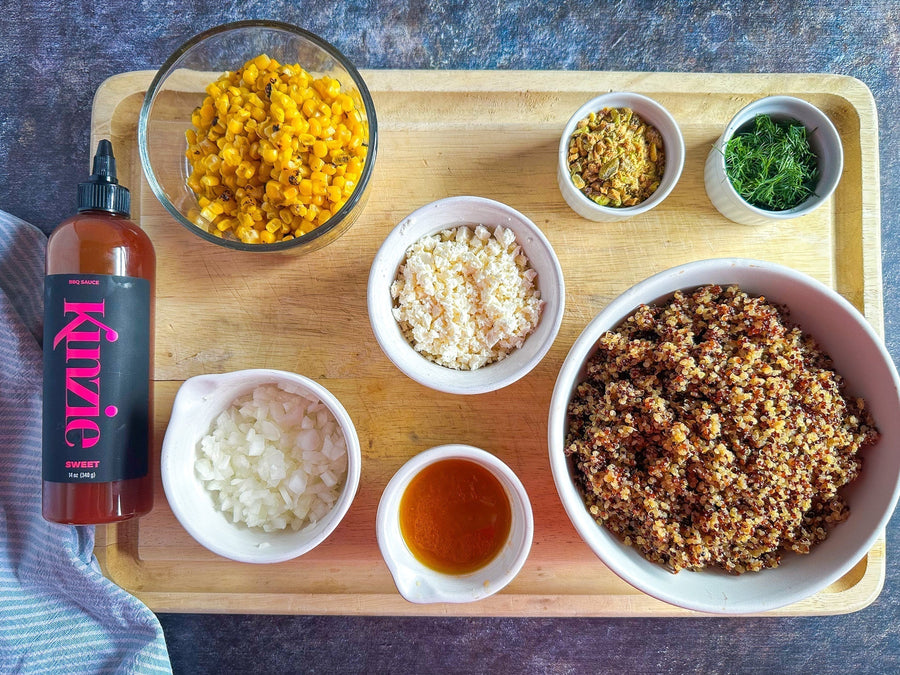 Sweet BBQ Quinoa Salad Recipe with Corn & Feta | Kinzie Foods