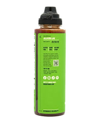 Green bottle with black cap on a white background