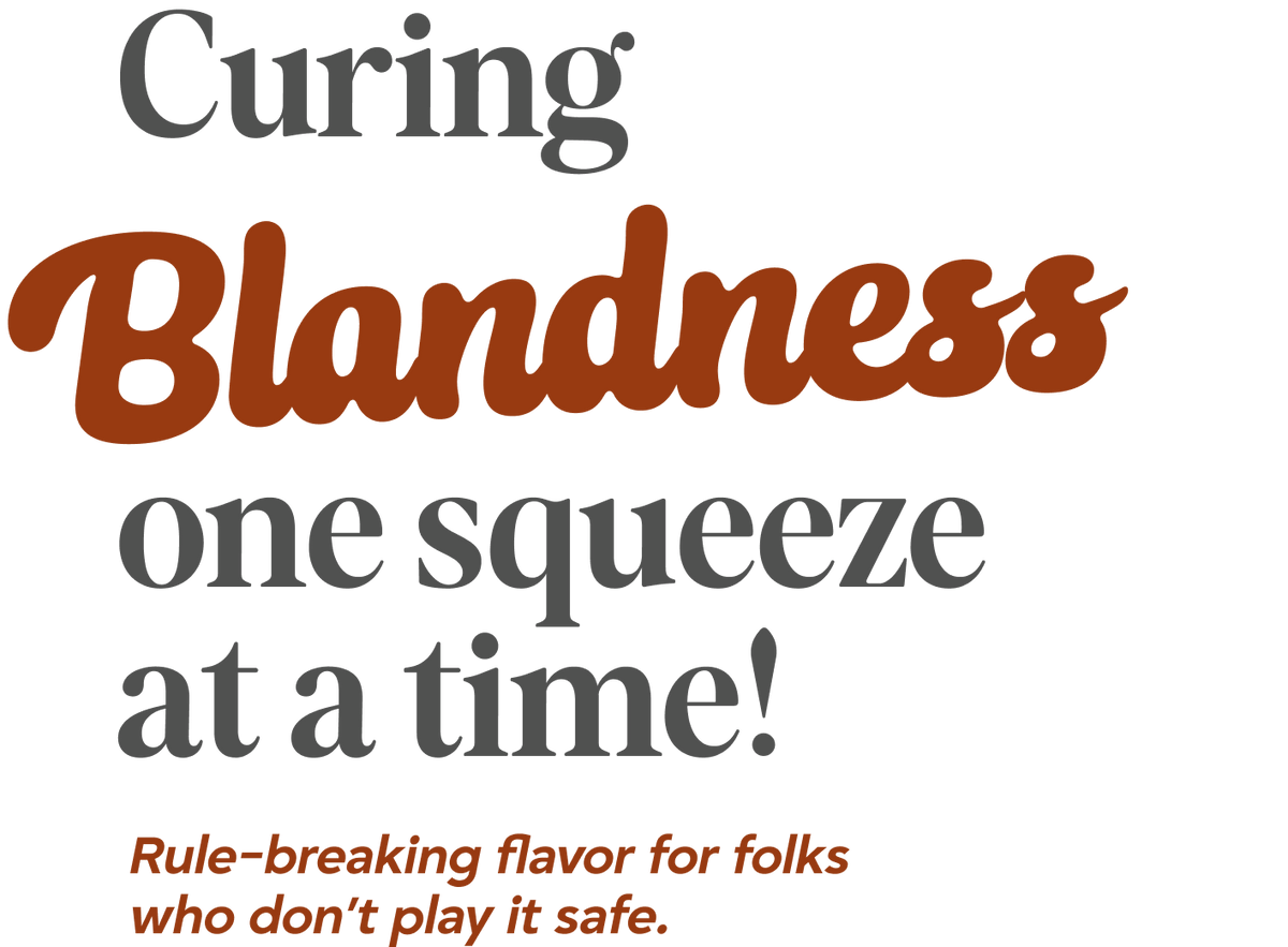 Text advertisement for a product called 'Curing Blandness' with a humorous tagline.