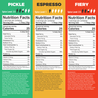 5 pack mini BBQ gift with nutrition facts - Pickle, Espresso, and Fiery