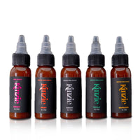 Five 1 oz bottles of Kinzie spiced BBQ sauces in sweet, fiery, ghost, pickle, and espresso flavors.