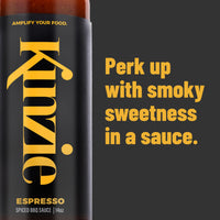 Kinnie Espresso Spiced BBQ Sauce bottle with yellow text on a black background
