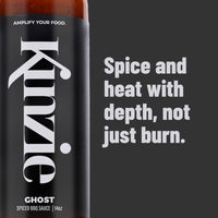 Kuvie Ghost Spiced BBQ Sauce bottle with text on a dark background