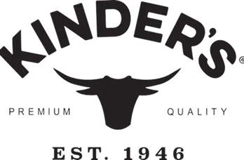 Kinder's logo with a black bull silhouette and text on a white background